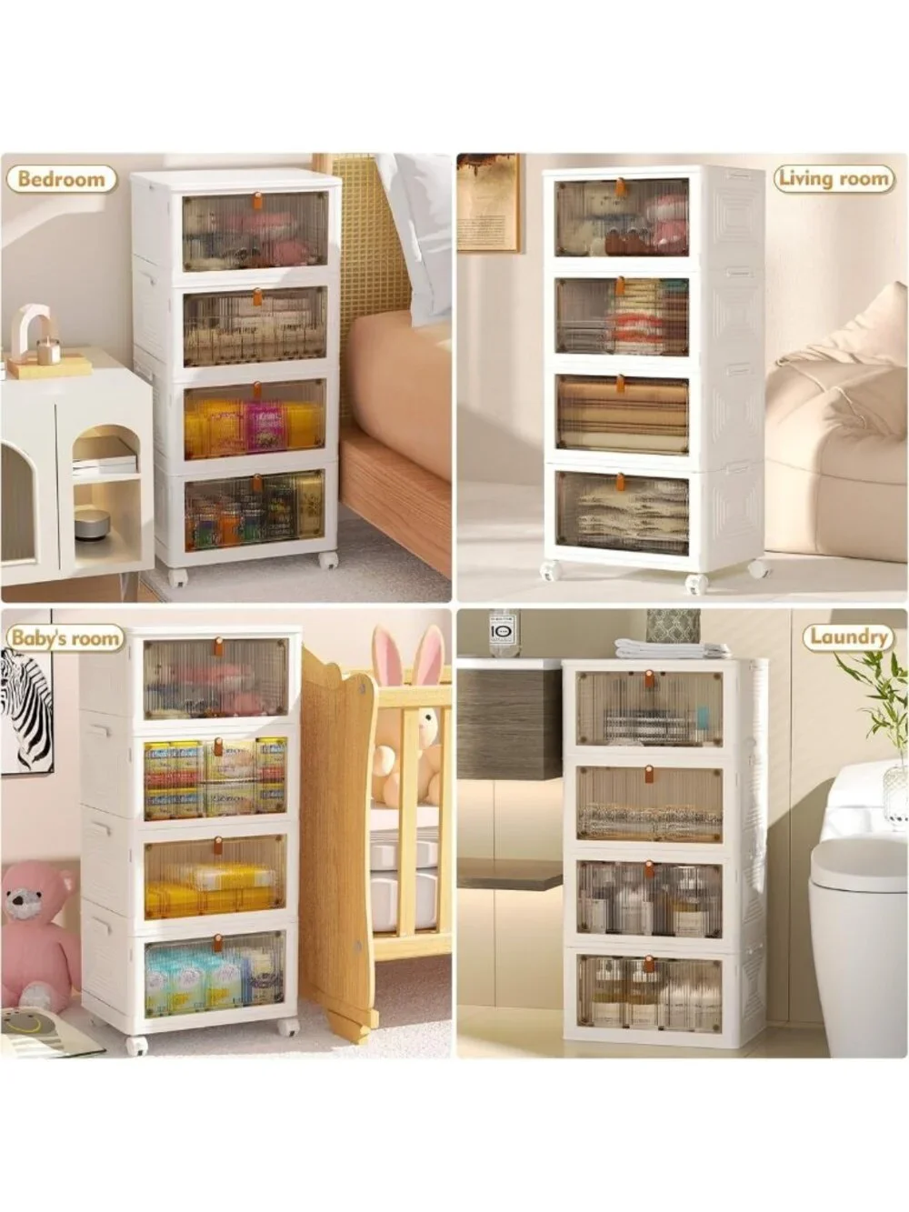 Stackable 4-Tier Plastic Storage Bins with Lid - 23QT Organizing Solution